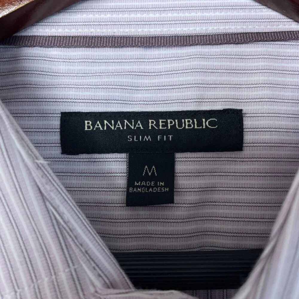 Banana Republic Men's M Slim Fit Stretch Poplin Dress Shirt Purple Striped L1319